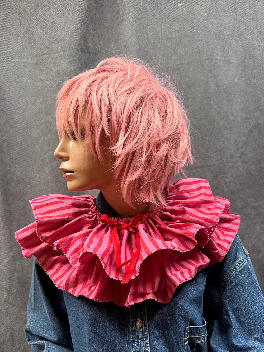 Vintage striped clown collar detachable pink & red one size
